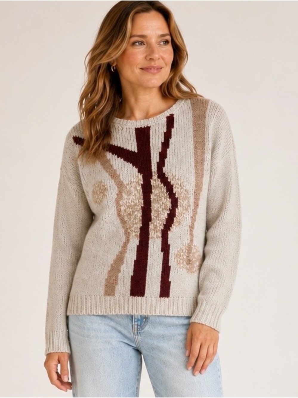 Vintage Liana Petites Abstract Metallic Sweater Art Knit Neutral PM